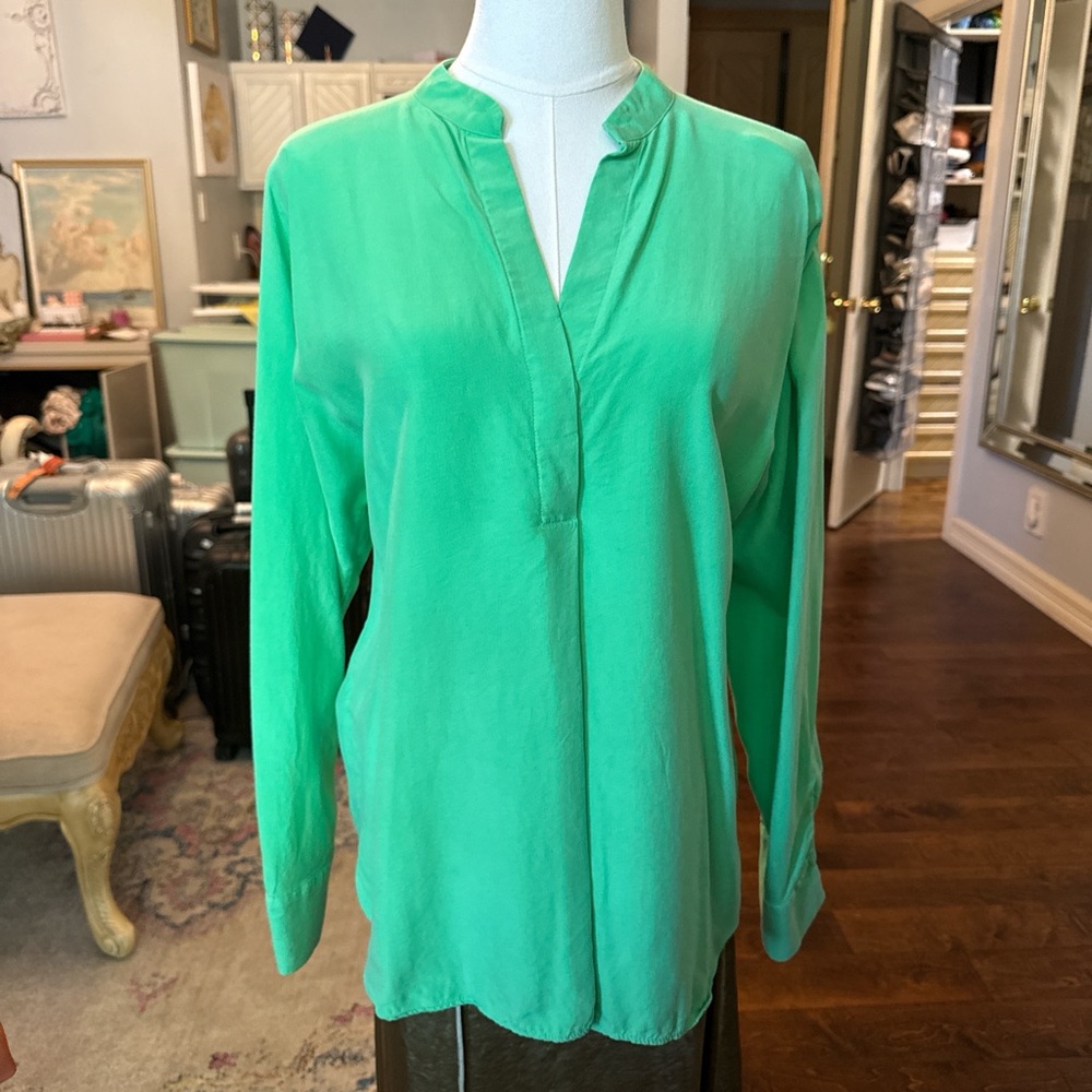 Mango Bright Green Split-Neck Tunic Blouse